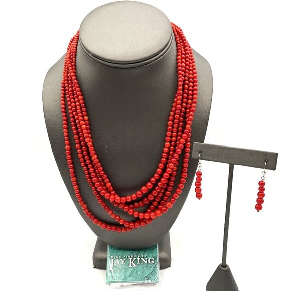 Jay King DTR Sterling CORAL Torsade Graduated Bead Necklace and Earrings Set - Picture 3 of 8